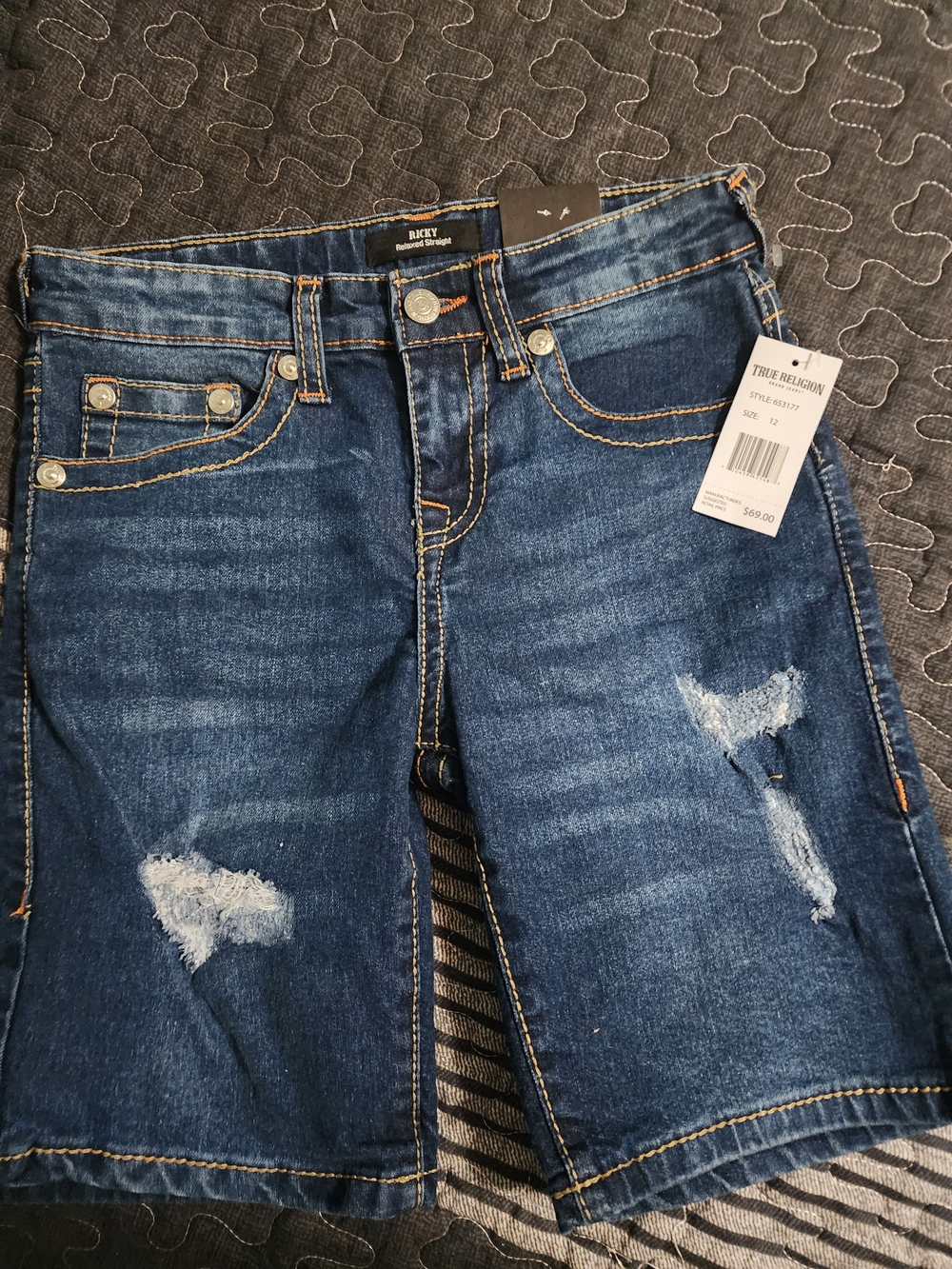 Junior True Religion Dark Indigo Distressed Size 12 Shorts